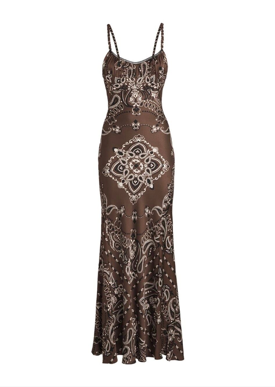 Sandro Bandana Print Slip Maxi Dress Brown | Size 40 / US 8 - Picture 13 of 13